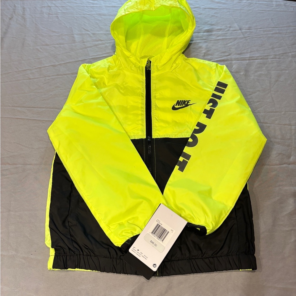 Nike Kids Neon Yellow and Black Raincoat